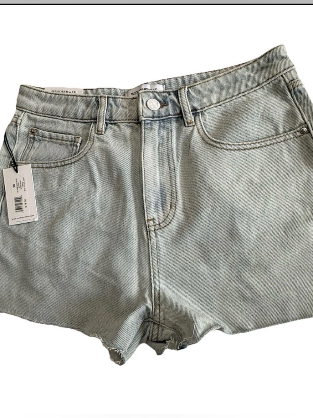 Revolve We Wore What Denim Shorts High Rise Raw Hem Cutoff Size 28 Light Wash